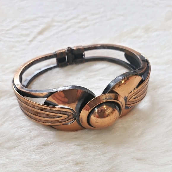VINTAGE Copper Clamper Style Bracelet Hinged MCM Cuff - Picture 1 of 5